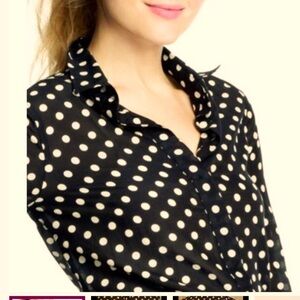 J Crew Polka Dot Silk Collared Pop Over - Black and Cream, size 0